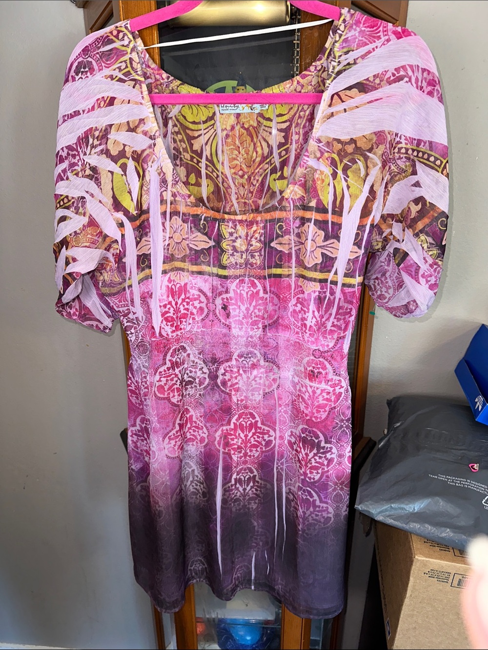 Unity World Wear Pink & Purple Patterned Midi Tunic Dress